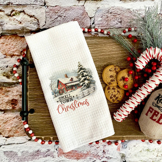 Small Town Christmas Towel, Christmas Farm Home Decor Gift